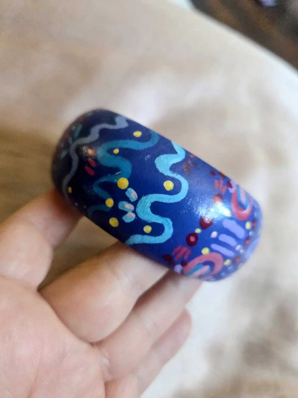 Hand Painted Wooden Bangle Blues
